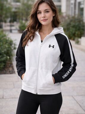 Under Armour Women’s Hoodie M Black White Full Zip Loose Fit
